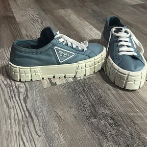 PRADA Women’s Double Wheel Nylon Platform Sneakers Celeste Blue 39 / 9.5